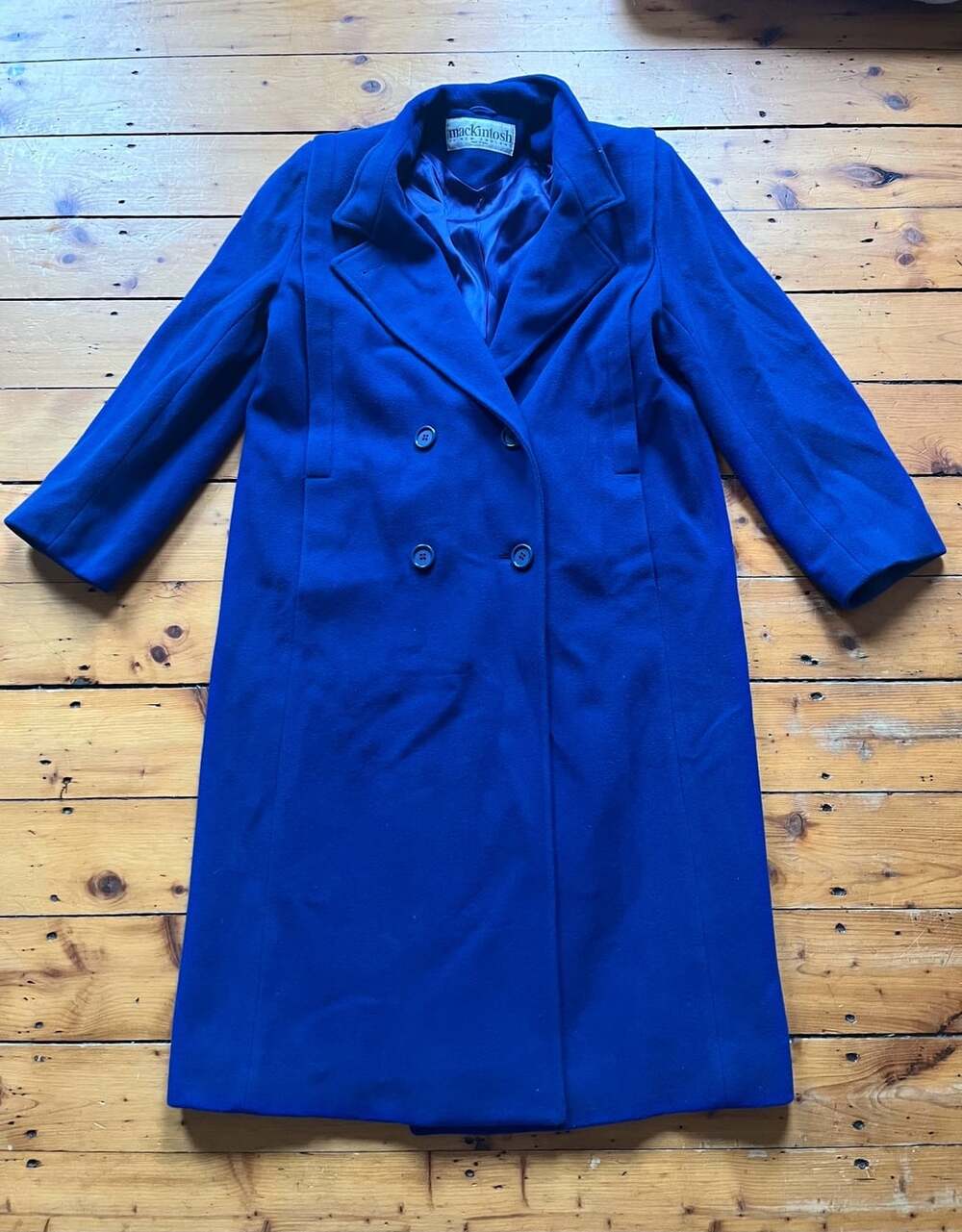 Mackintosh Of New England Wool Trench Coat 12 Royal Blue Vintage 80s Old Money